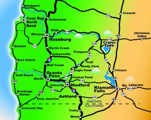 Southern Oregon Map - Crater Lake Oregon - Lodging, Restaurants, Things